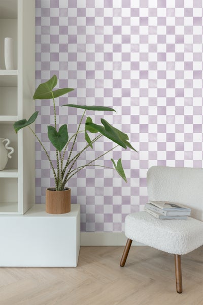 ESTAhome Tapete Karomuster Violett und Weiß - 53 cm x 10.05 m - 131287