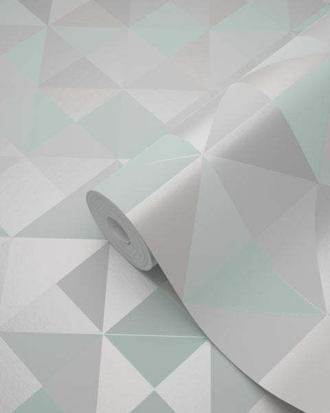 Origin Wallcoverings Tapete Dreiecke Pastell Mintgrün, Hellgrau, Weiß und Smaragdgrün - 53 cm x 10.05 m - 337206