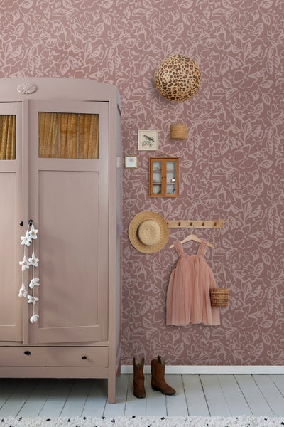 ESTAhome Tapete Blätter und Blumen mauve-violett - 50 x 900 cm - 131373
