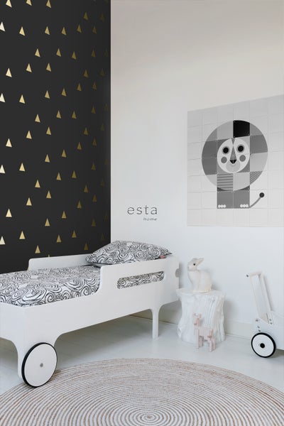 ESTAhome Tapete grafische Dreiecke Schwarz und Gold - 53 cm x 10.05 m - 139123