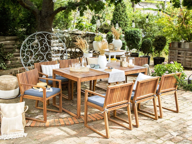 Gartenmöbel Set 8-Sitzer SASSARI inkl. Kissen Akazienholz Blau