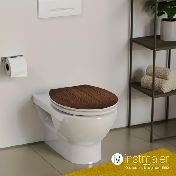 instmaier WC Sitz WC8M | FSC zertifiziertes Holz | Toilettendeckel mit Absenkautomatik | Klobrille Motiv - Dunkles Holz | Oval | Nachhaltig | MDF-Holzkern