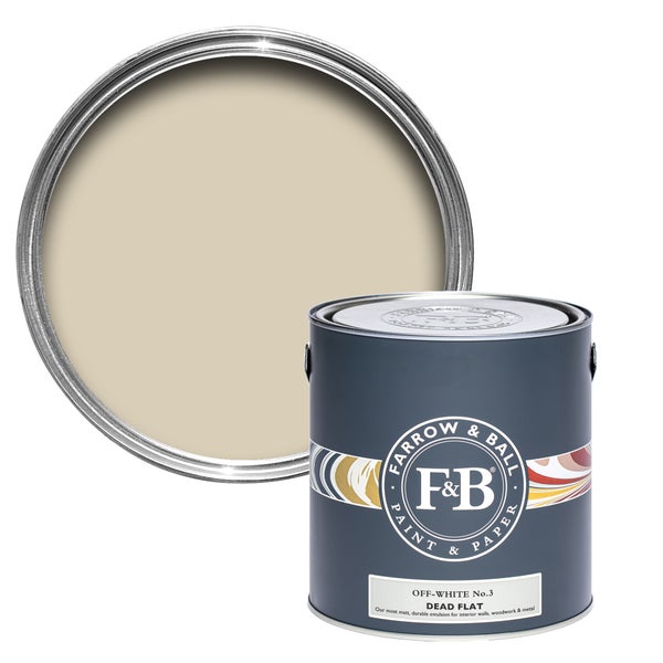 Farbdose mit Farrow and Ball Farbe Off-White No. 3 Dead Flat
