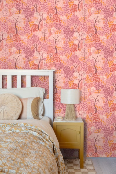 ESTAhome Tapete Bäumen und Blumen Rosa, Lila und Orange - 50 x 900 cm - 131188