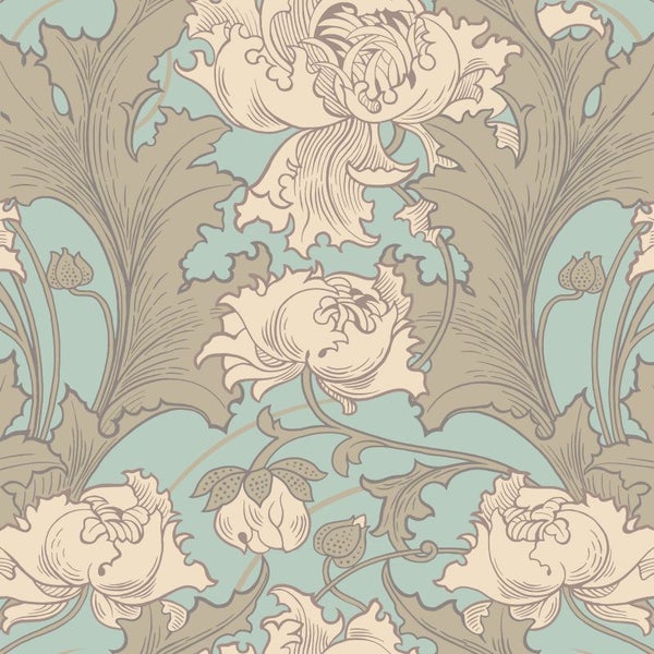 Borastapeter Tapete Blumen Hellblau und Beige - 53 cm x 10.05 m - 660076