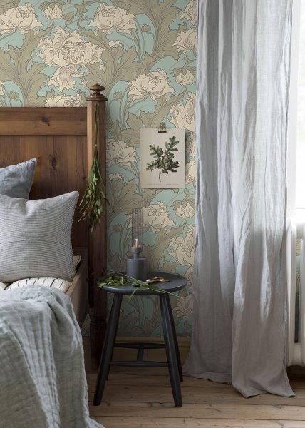 Borastapeter Tapete Blumen Hellblau und Beige - 53 cm x 10.05 m - 660076