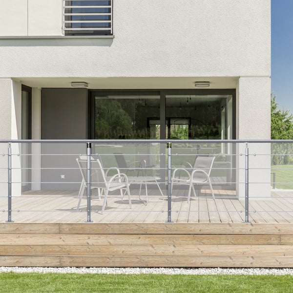OPALU - Geländerset 2m aus Aluminium Montagefertig - Farbe Grau , Bodenbefestigung