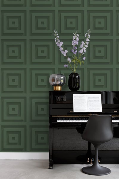 Origin Wallcoverings Tapete 3D-Quadrate Dunkelgrün - 50 x 900 cm - 347974