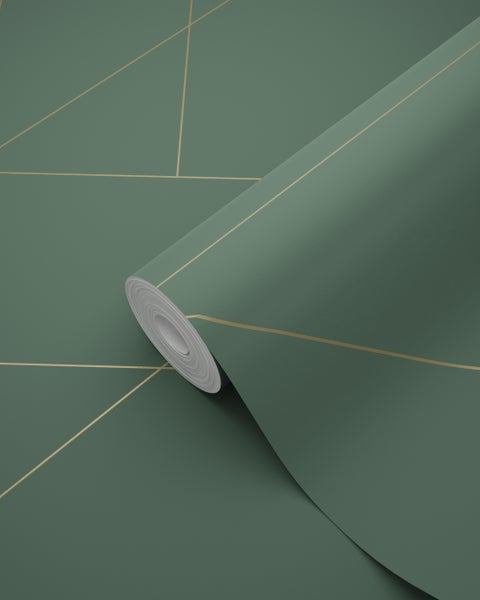 ESTAhome Tapete grafische Linien Dunkelgrün und Gold - 53 cm x 10.05 m - 139212