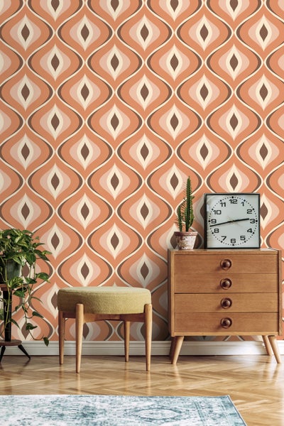 ESTAhome Tapete Retro-Ornamente Orange und Braun - 50 x 900 cm - 130986