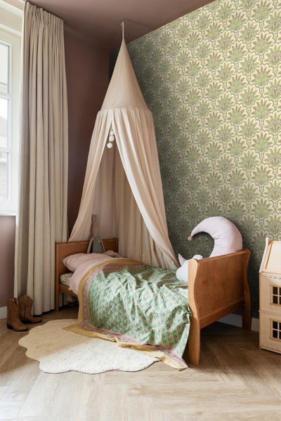 ESTAhome Tapete orientalisches Barockmotiv Grün - 50 x 900 cm - 131034