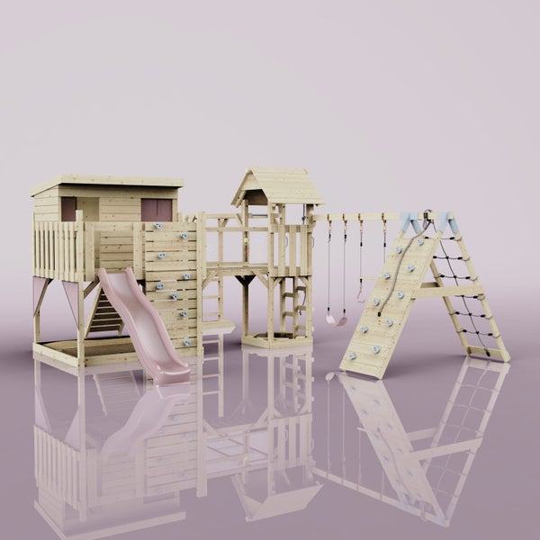Spielplatz mit Spielhaus, Rutsche, Kletterwand und Schaukeln