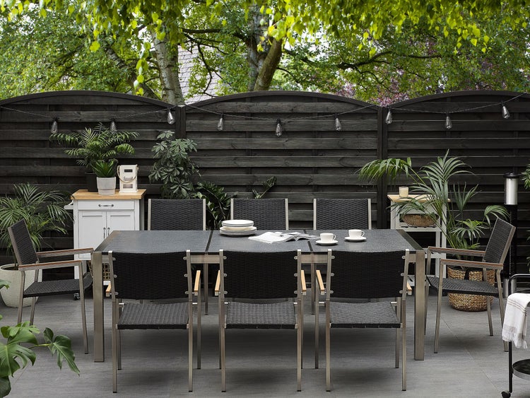 Gartenmöbel Set 8-Sitzer GROSSETO Dreifachplatte Granit geflammter Schwarz