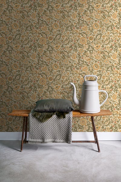 ESTAhome Tapete Blumenmuster Gelb und Grün - 50 x 900 cm - 131493