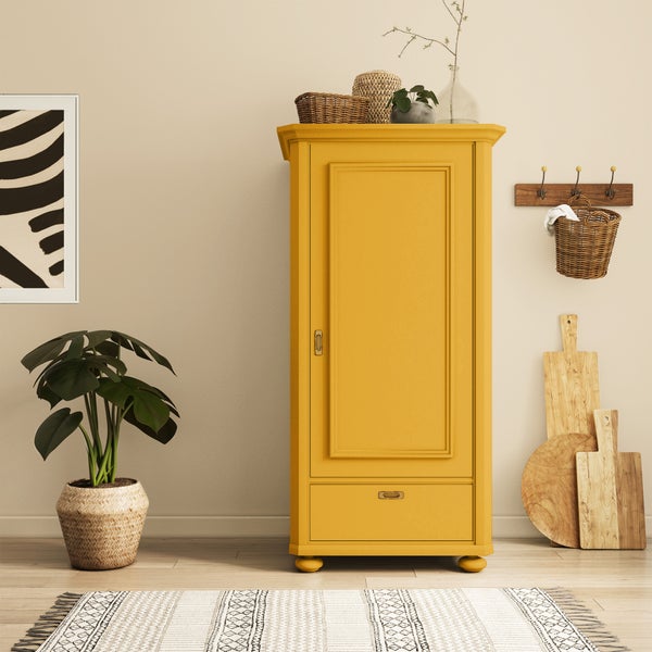 MissPompadour seidenmatte Holzfarbe - Gelb mit Safran - 1 L, Möbelfarbe ohne Schleifen - Farbe für Holz, Metall, Kunststoff - Holzlack, Möbellack schnelltrocknend mit hoher Deckkraft