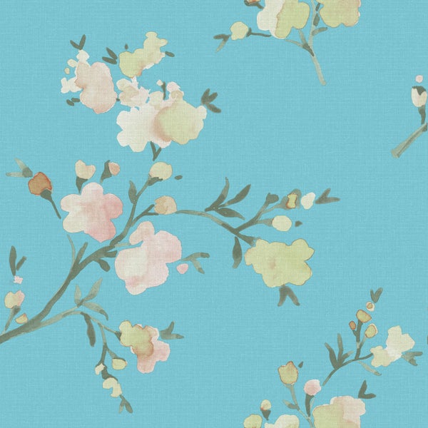 ESTAhome Tapete Kirschblüten Van-Gogh-Blau - 53 cm x 10.05 m - 148753