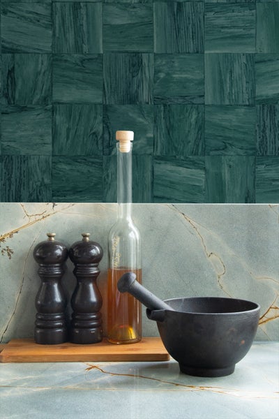 Origin Wallcoverings Tapete quadratische Holzstücke Petrolblau - 50 x 900 cm - 347933