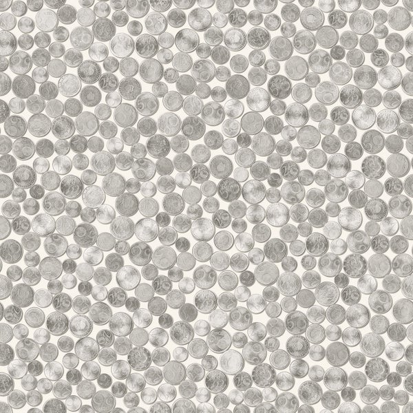 Origin Wallcoverings Tapete metallische Münzen Elfenbeinweiß und Grau - 53 cm x 10.05 m - 347459