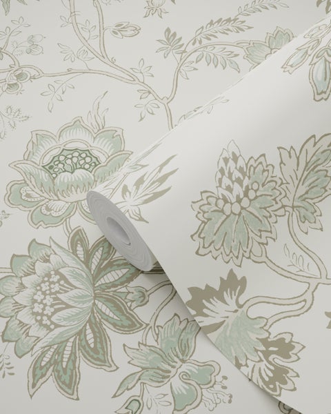ESTAhome Tapete Blumenmuster Creme-Beige und Graugrün - 53 cm x 10.05 m - 139400