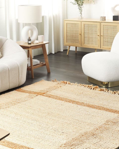 Teppich Jute sandbeige 160 x 230 cm geometrisches Muster Kurzflor YELMEZ