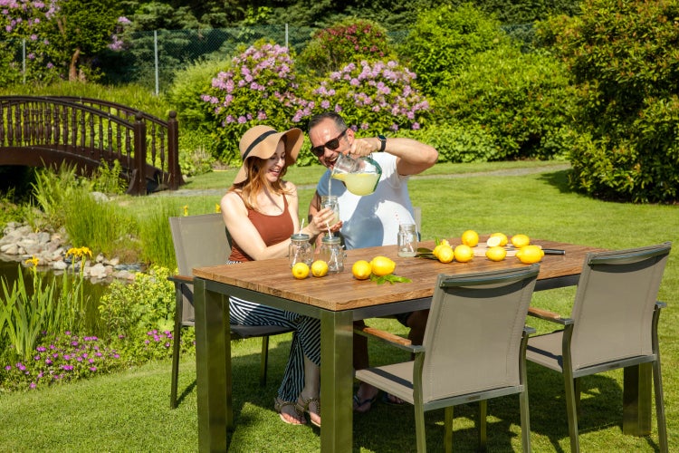 Teak Edelstahl Gartenstuhl stapelbar Stapelstuhl modern premium