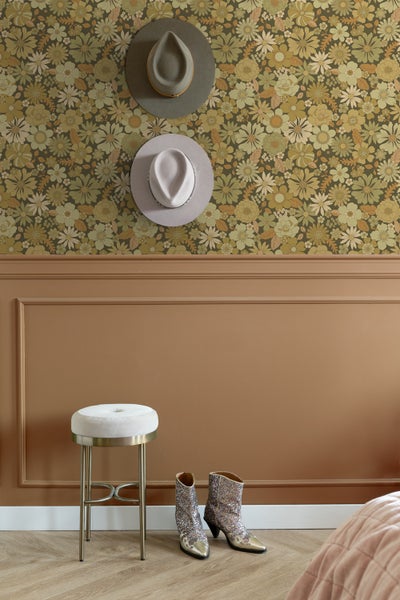 ESTAhome Tapete Retro Blumen Olivgrün - 50 x 900 cm - 130967