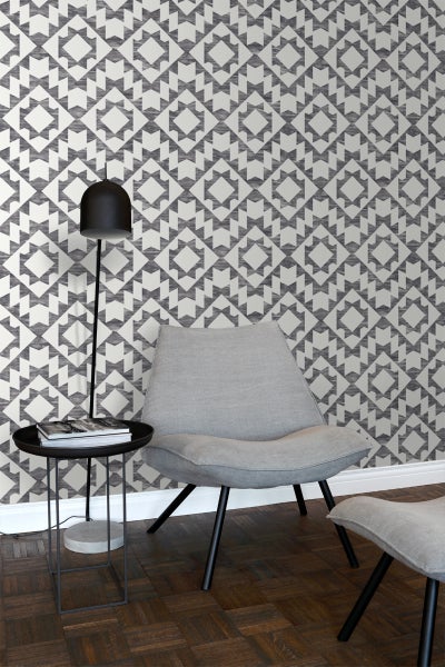ESTAhome Tapete Marrakescher Aztec-Teppich Schwarz und Weiß - 53 cm x 10.05 m - 148677