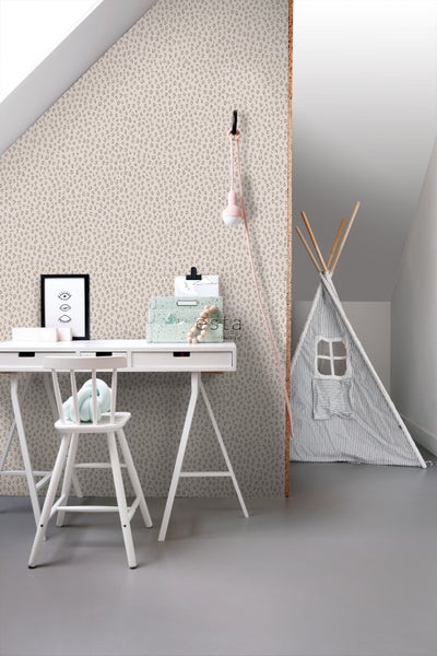 ESTAhome Tapete Leopardenmuster Hellrosa und Gold - 53 cm x 10.05 m - 139273