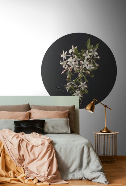 ESTAhome selbstklebende runde Tapete Blüte Hellrosa und Schwarz - Ø 140 cm - 159016