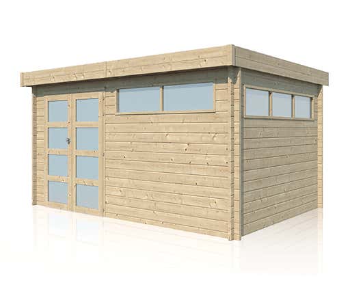 Alpholz Gerätehaus Modern 390x320 Gartenhaus aus Holz, Holzhaus mit 44 mm Wandstärke, Blockbohlenhaus, Naturbelassen 5,14,2xx4,13,3m m