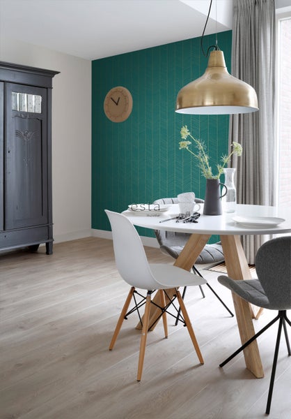 ESTAhome Tapete Fischgrätmuster Smaragdgrün und Gold - 53 cm x 10.05 m - 139200
