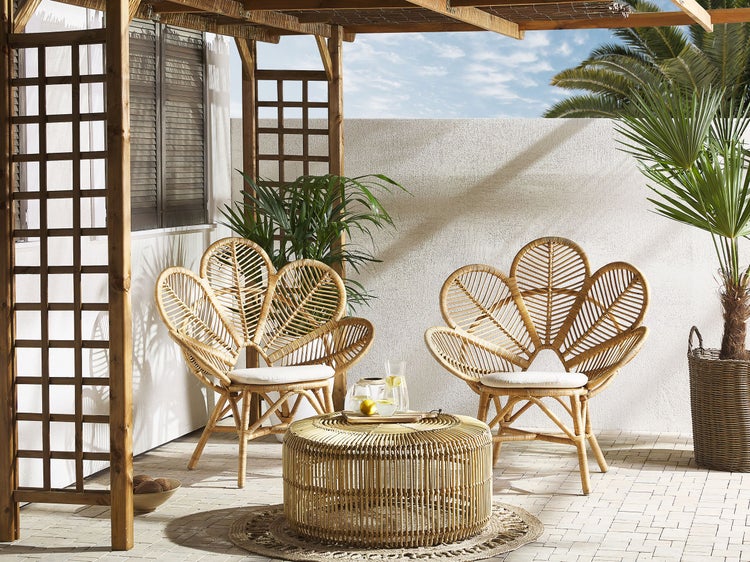 Bistro Set inkl. Kissen FLORENTINE / LIMNI Rattan Beige
