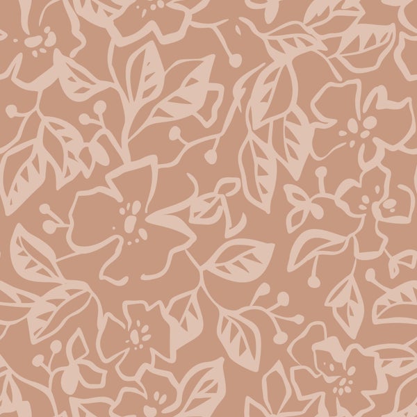ESTAhome Tapete Blätter und Blumen Terrakottarosa - 50 x 900 cm - 131375