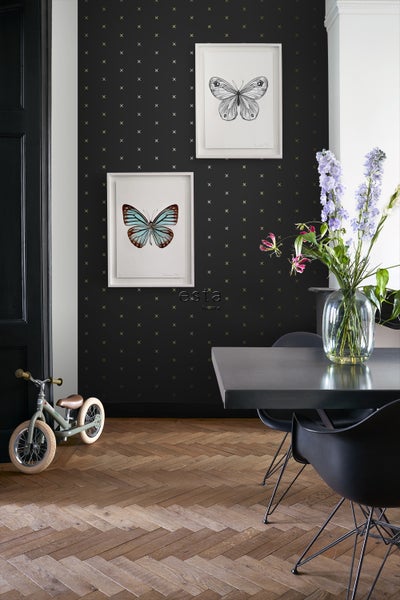 ESTAhome Tapete grafisches Motiv Schwarz und Gold - 53 cm x 10.05 m - 139130