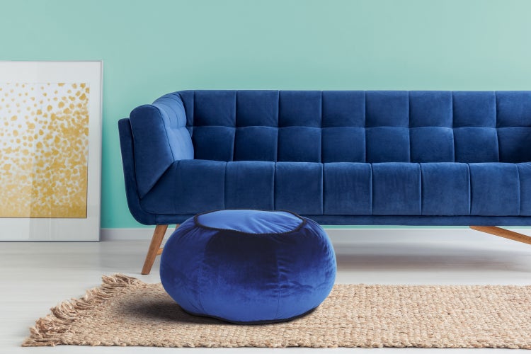 Pouf Hocker samtweich, orientalisches Design Blau Rund Ø 65 cm