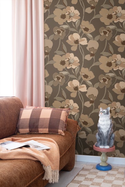 ESTAhome Tapete Blumen Beige und Braun - 50 x 900 cm - 130989