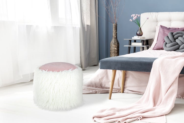 Pouf, Fellpouf Hocker modern Weiß / Rosa Rund Ø 45 cm