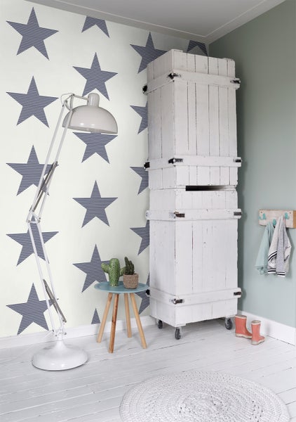 ESTAhome Tapete gestreifte Sterne Dunkelblau - 53 cm x 10.05 m - 138706
