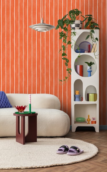 ESTAhome Tapete Streifenmuster Orange und Weiß - 50 x 900 cm - 131311