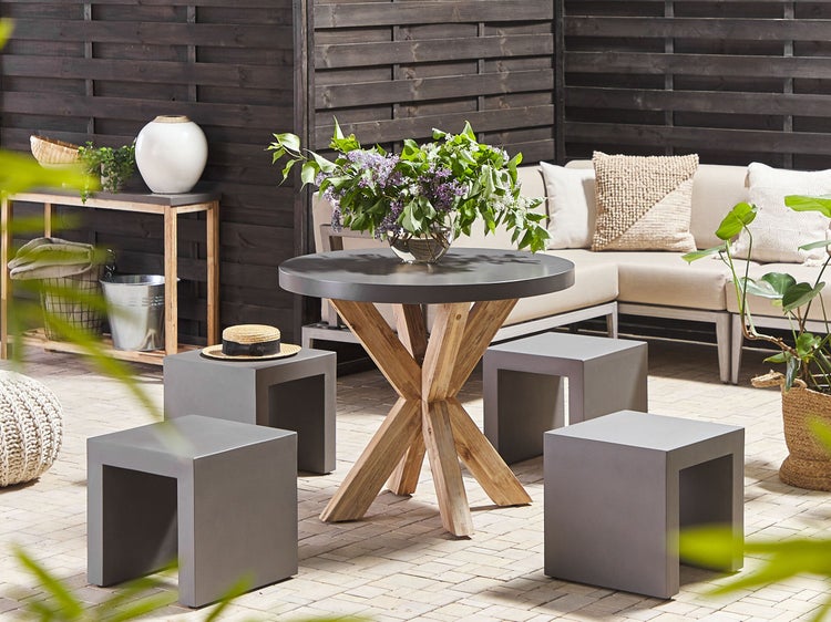 Gartenmöbel Set mit Hockern 4-Sitzer OLBIA/TARANTO Beton Grau