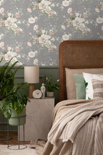Borastapeter Tapete Blumenstillleben Grau - 53 cm x 10.05 m - 660261
