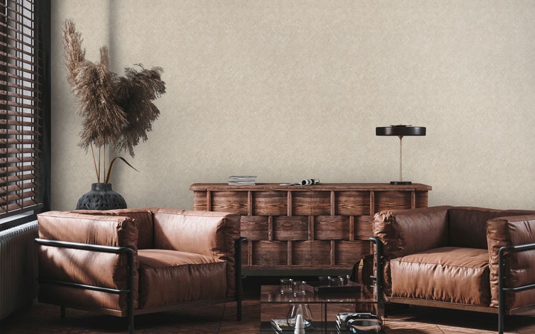 Wandgestaltung mit Mosaikmuster und minimalistischer Dekoration in einem hellen Raum.