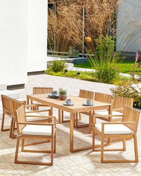 Set mit 8 Stühlen und Sitzkissen SASSARI II zertifiziertes Akazienholz Cremeweiß