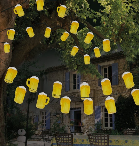 LED-Lichterkette Bierkrug - Deko - Lichterkette - Kunststoff in Gelb, mit integrierter LED