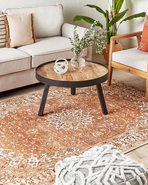Teppich Baumwolle orange 160 x 230 cm orientalisches Muster Kurzflor HAYAT