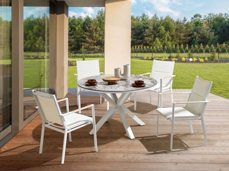 Gartenmöbel Set 4-Sitzer MALETTO/BUSSETO Metall Marmor Optik Weiß