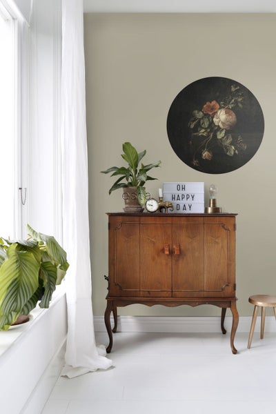 ESTAhome selbstklebende runde Tapete Blumenstillleben Dunkelrot und Schwarz - Ø 70 cm - 158990