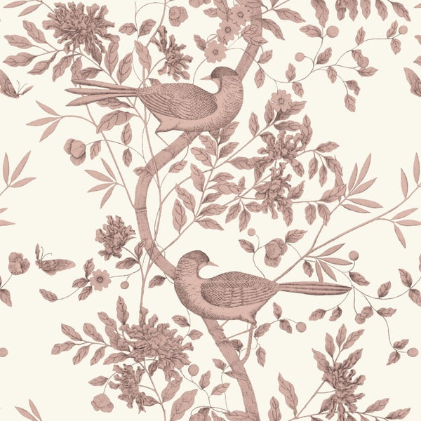 Origin Wallcoverings Tapete Vogelgravur Elfenbeinweiß und Kupferbraun - 53 cm x 10.05 m - 347457