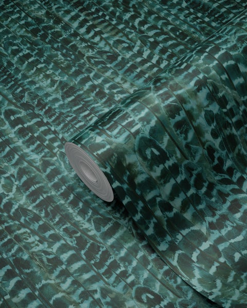 Origin Wallcoverings Tapete Federn Smaragdgrün - 53 cm x 10.05 m - 347399