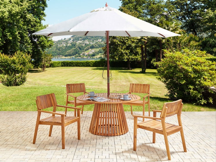 Gartenmöbel Set 4-Sitzer AGELLO mit Schirm (12 Optionen) Akazienholz Braun